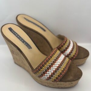 Veronica Beard Women’s Size 8.5 Dali Cork Woven Wedge Slip On Sandals Brown‎